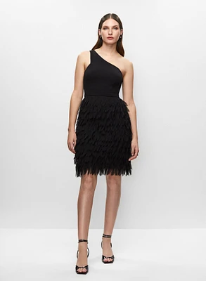 Feather Skirt Dress & Striped Clutch