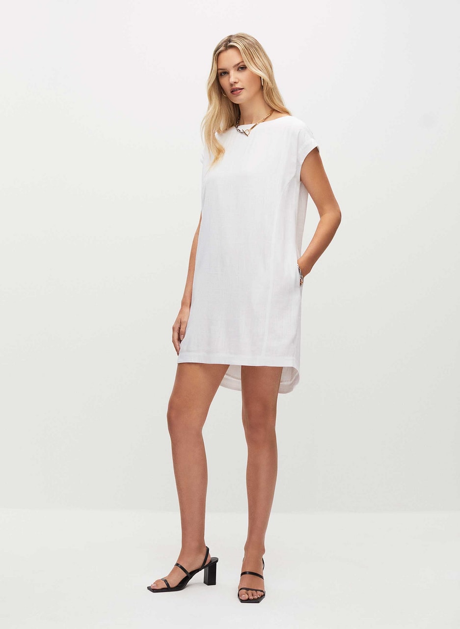 Button Back Linen Blend Dress