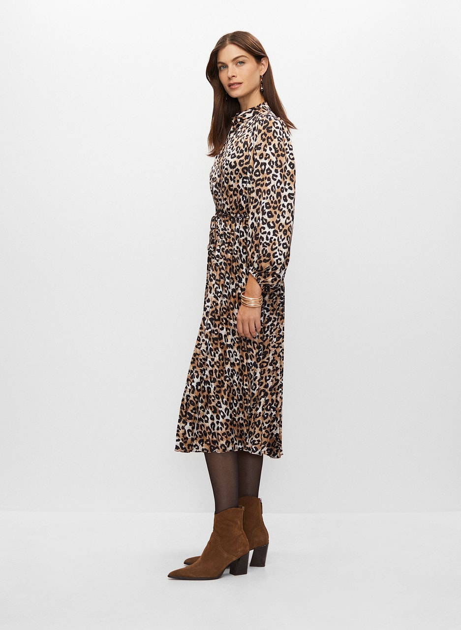 Pleated Leopard Print Dress