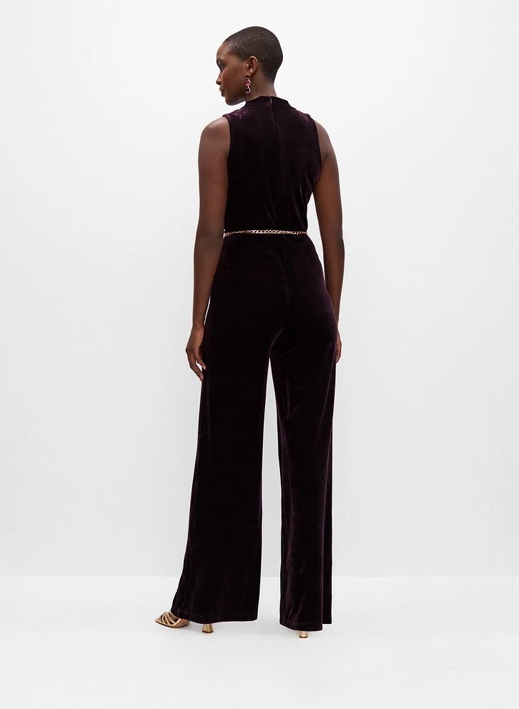 Velvet Belt Detail Jumpsuit