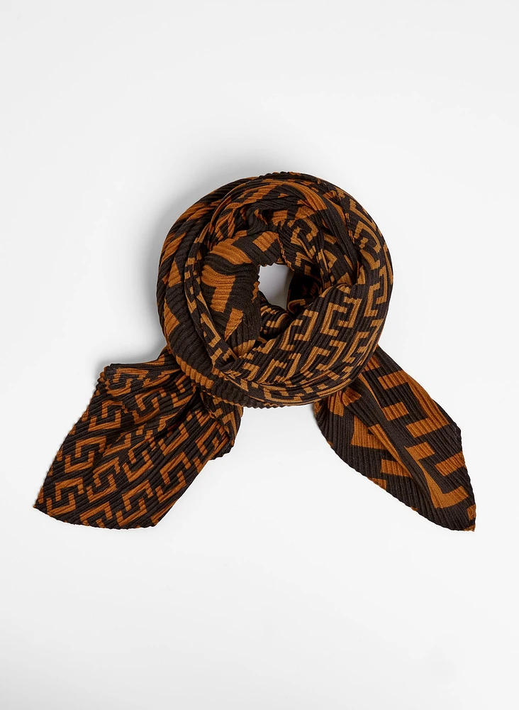 Geometric Print Pleated Scarf