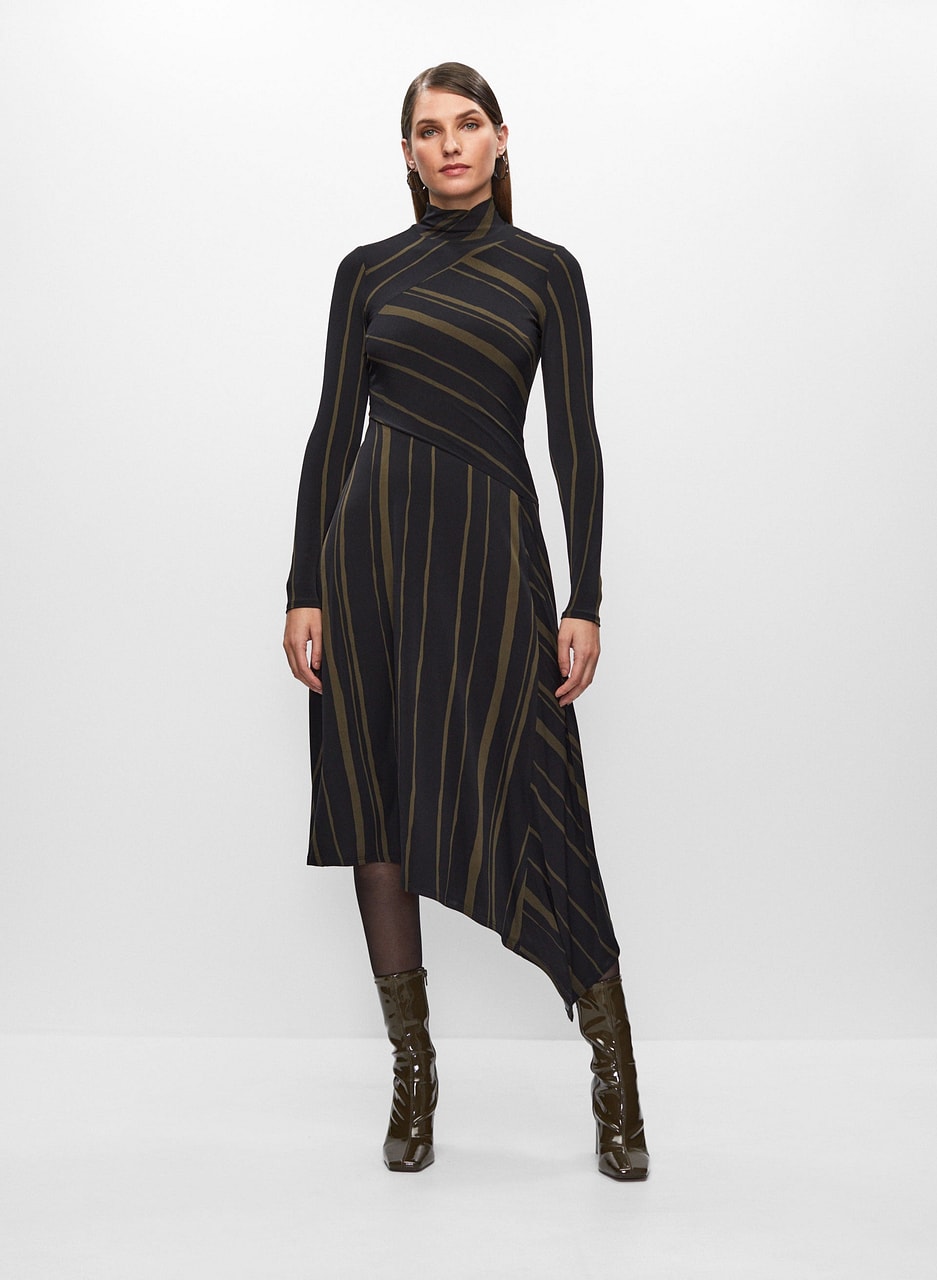 Striped Asymmetric Hem Dress