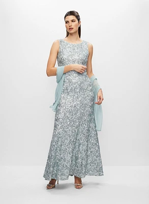 Lace & Sequin Sleeveless Evening Dress