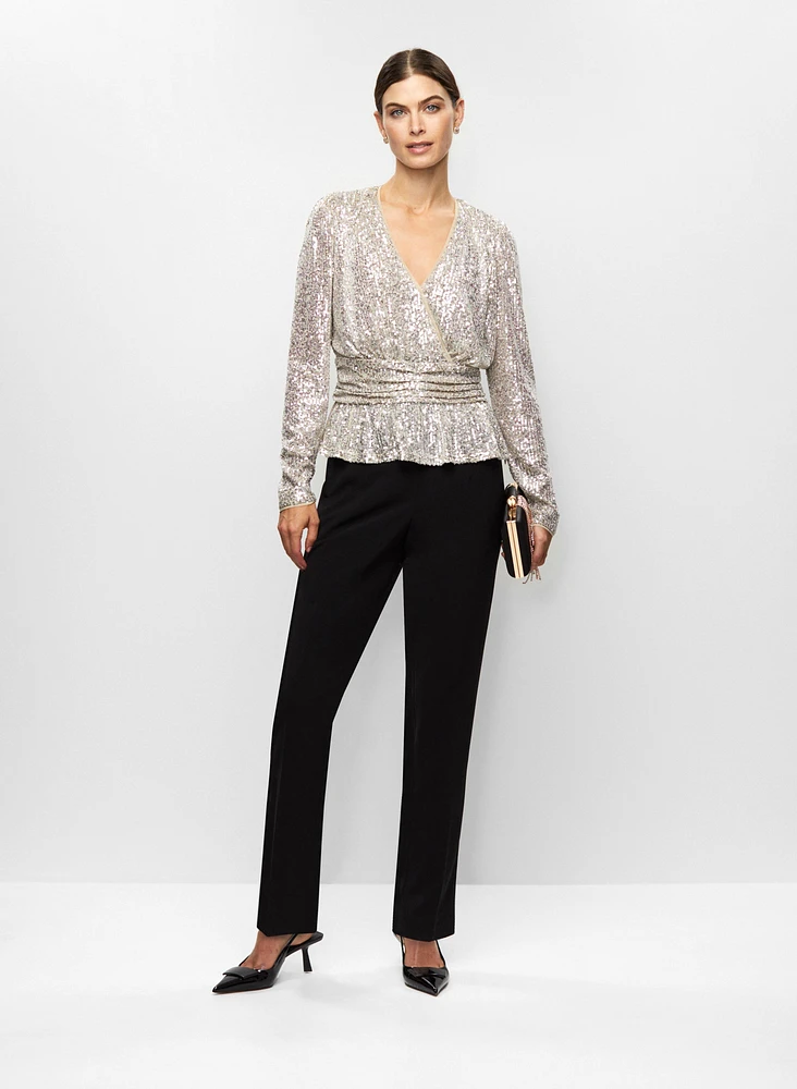 Sequin Peplum Top & Tuxedo Pants