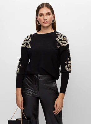 Embroidered Dolman Sleeve Sweater
