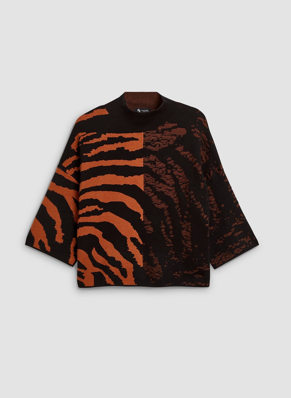 Tonal Zebra Motif Jacquard Sweater