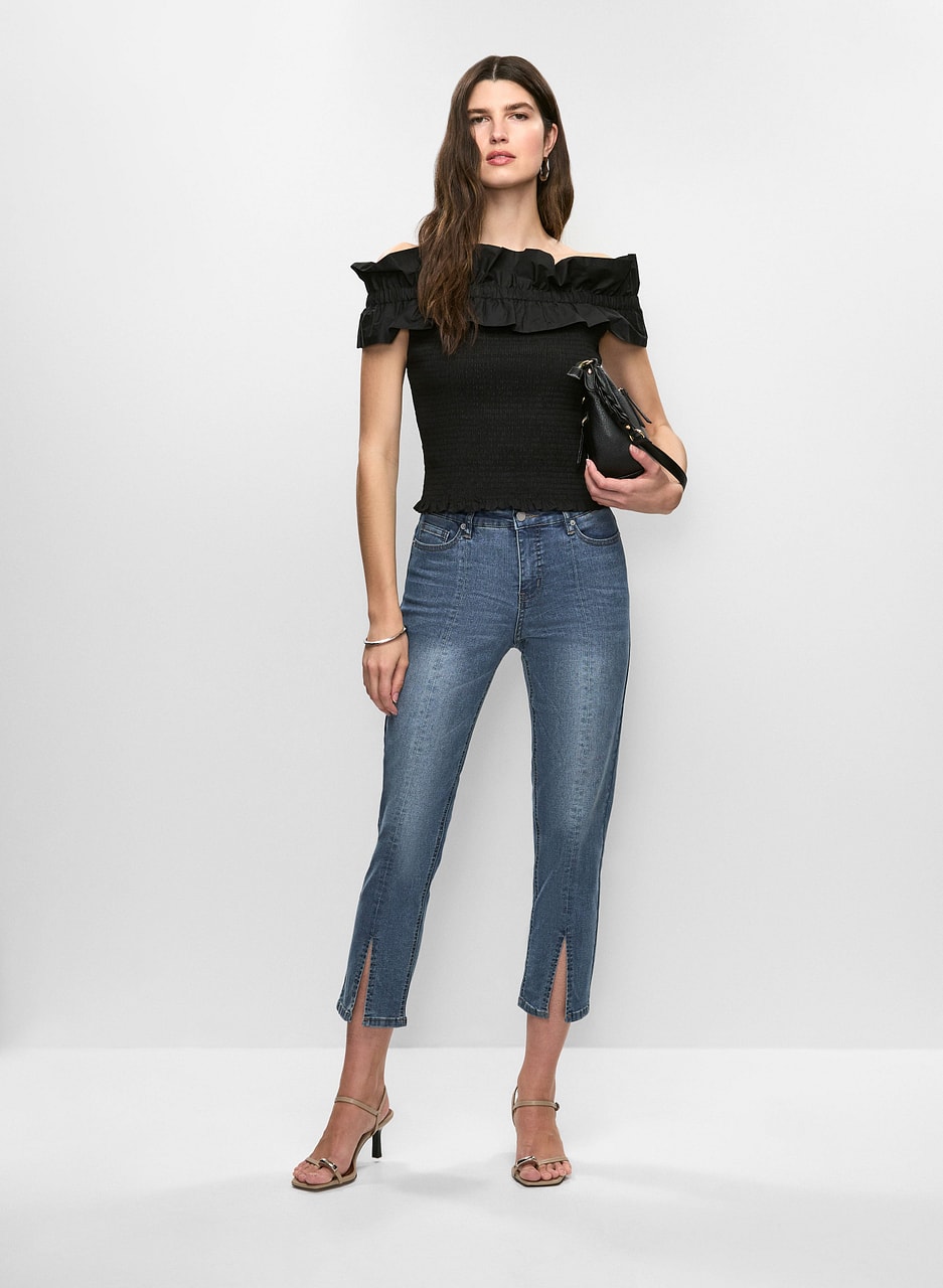 Cropped Slit-Hem Jeans