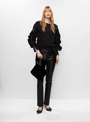 Ruffle Sleeve Top & Vegan Leather Pants