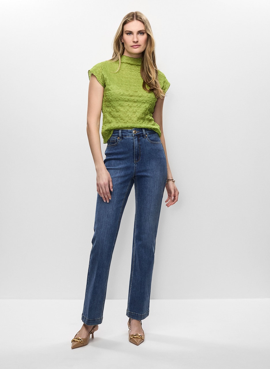 Funnel Neck Cap Sleeve Top & Wide Leg Jeans