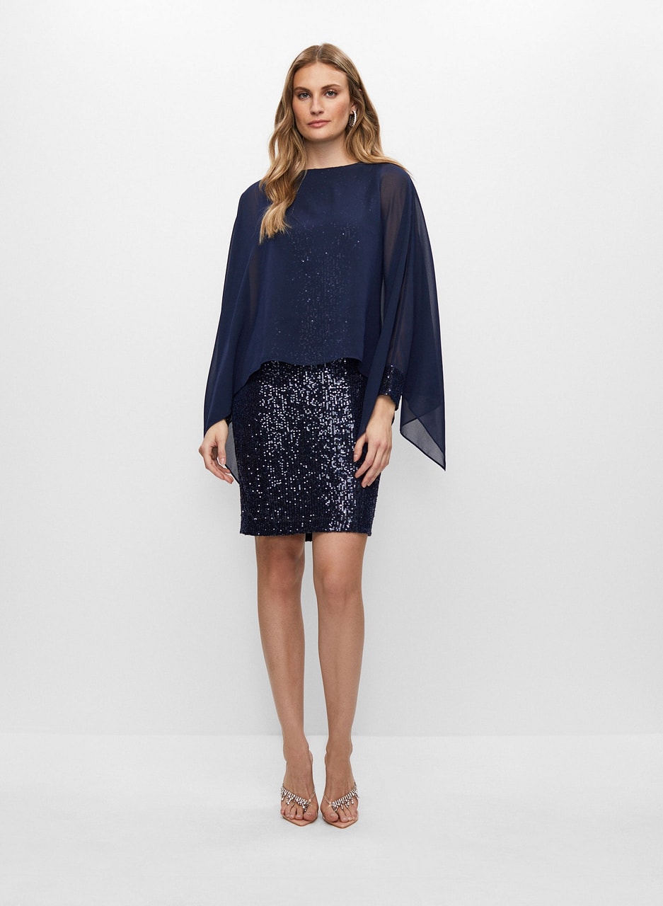 Chiffon Cape Sequin Dress