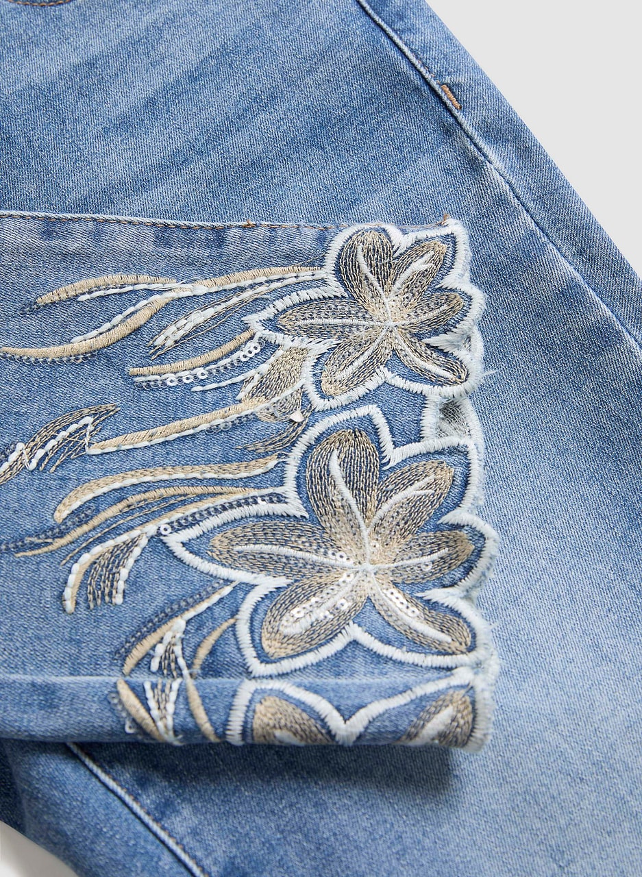 Embroidered Straight Leg Jeans