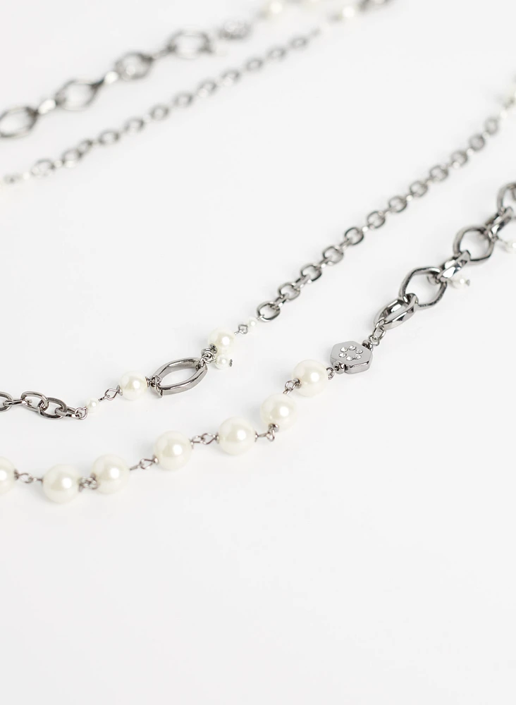 Two Row Pearl Chain Necklace