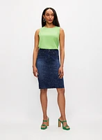 Leaf Print Denim Pencil Skirt