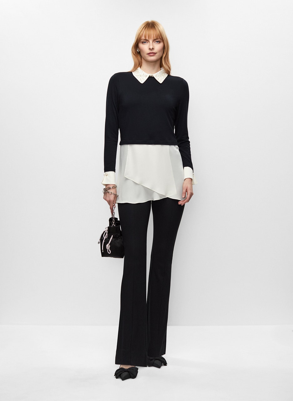 Pearl Collar Fooler Top & Flare Pants