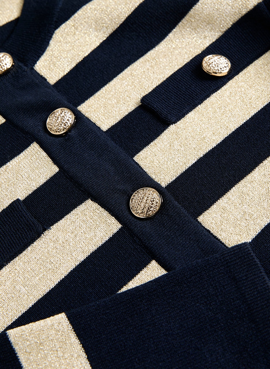 Crew Neck Stripe Cardigan