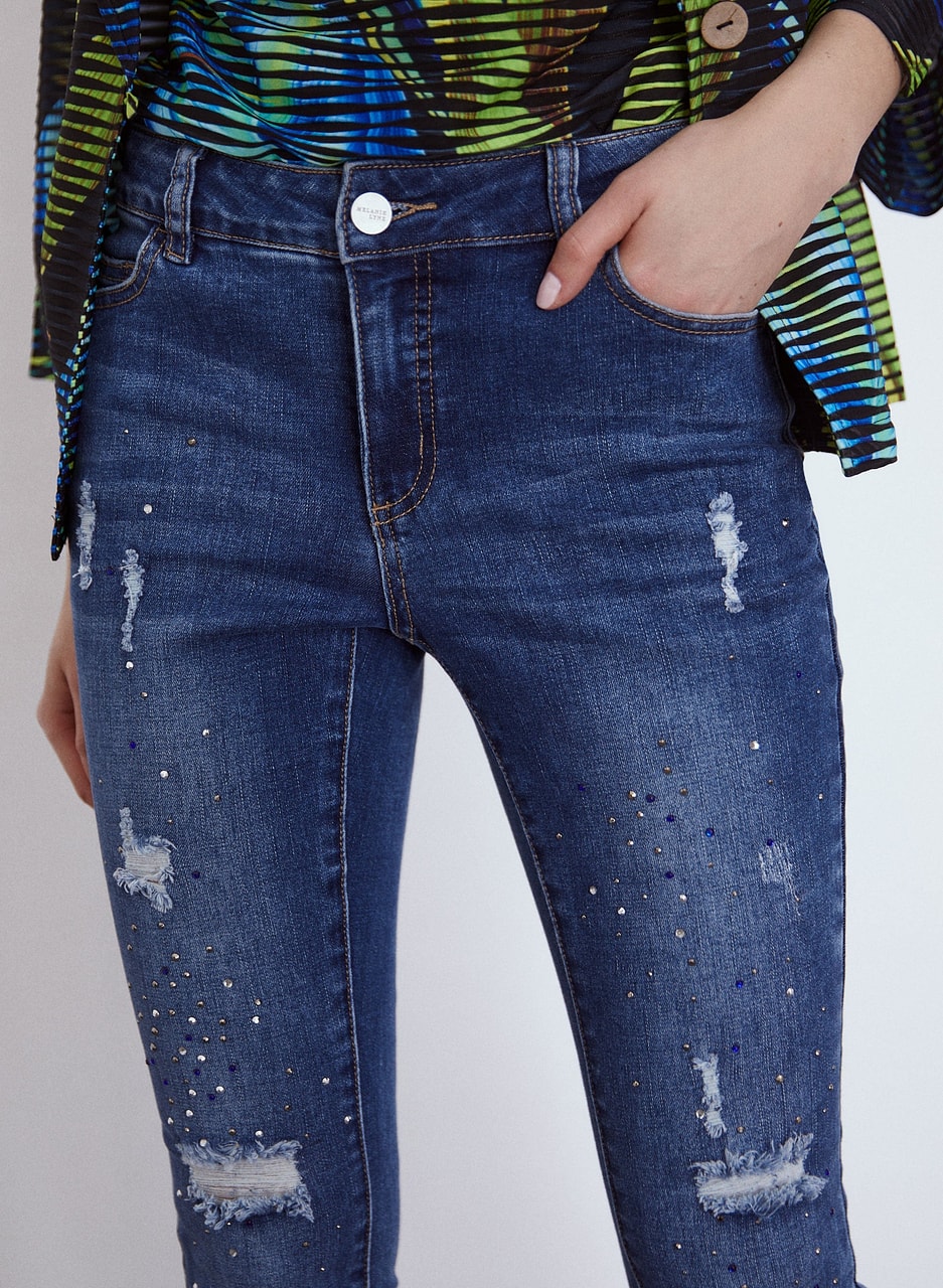 Rhinestone Embellished Slim Leg Jeans