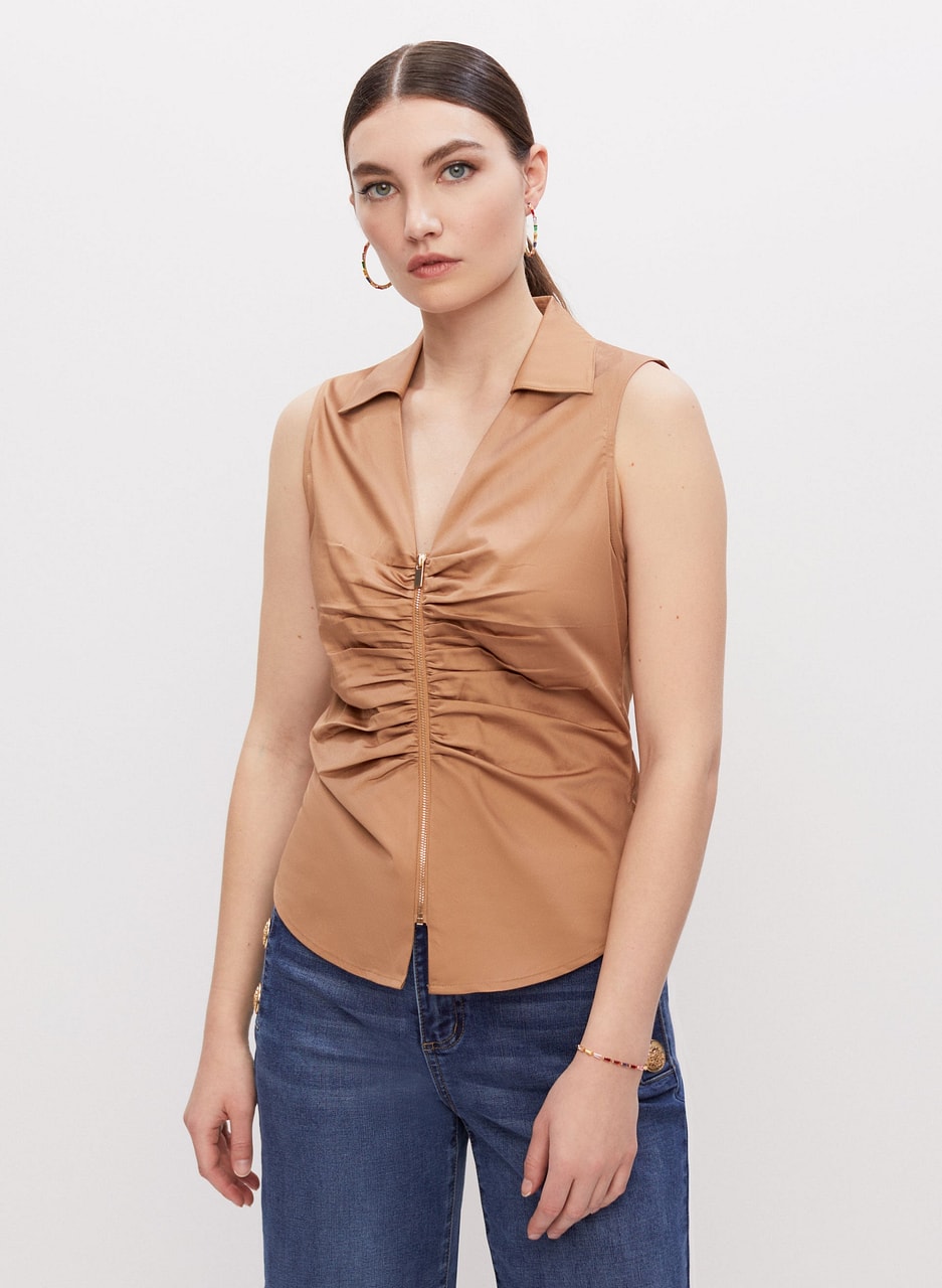 Sleeveless Shirt Collar Top