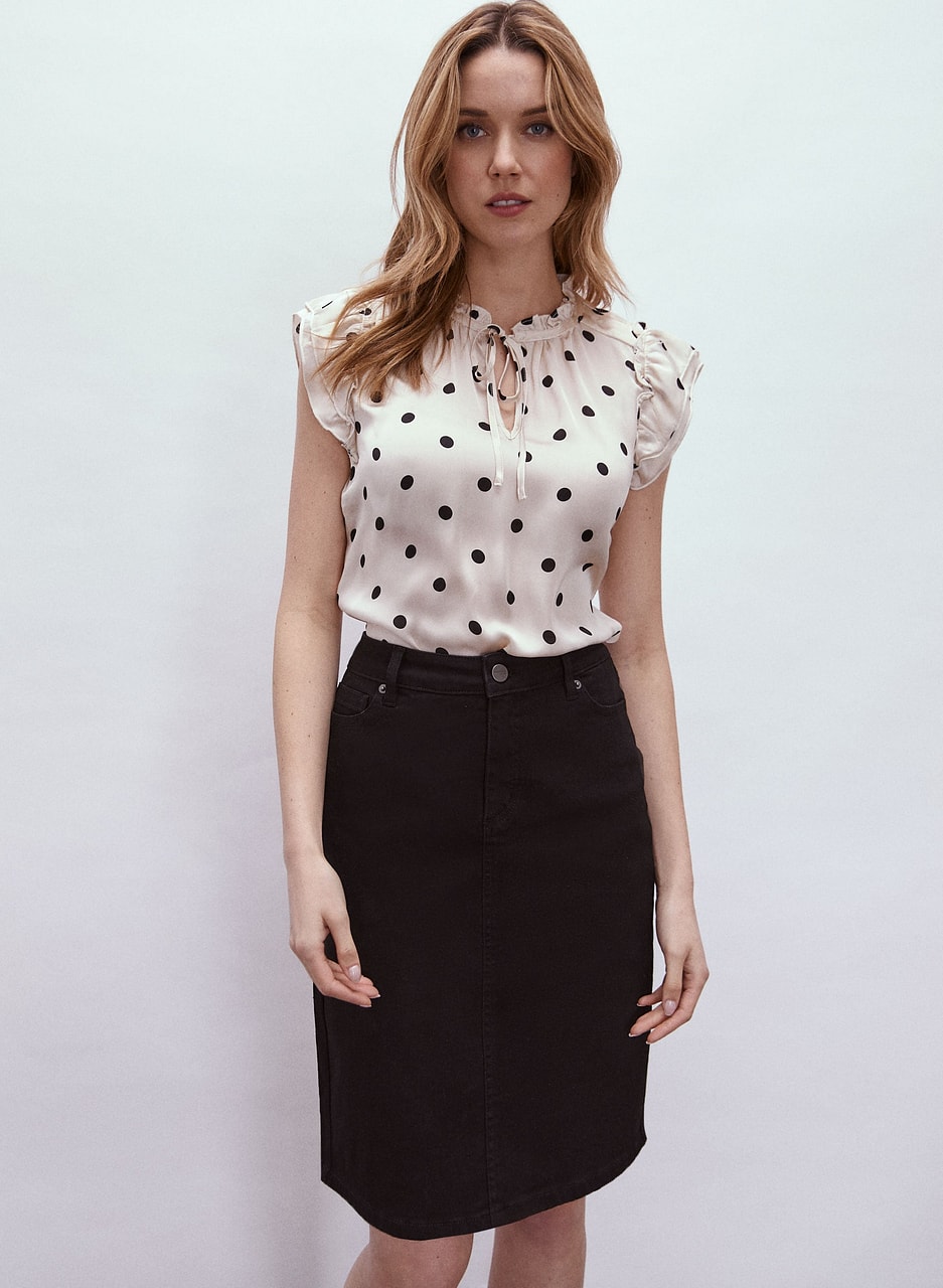 Polka Dot Print Ruffle Blouse