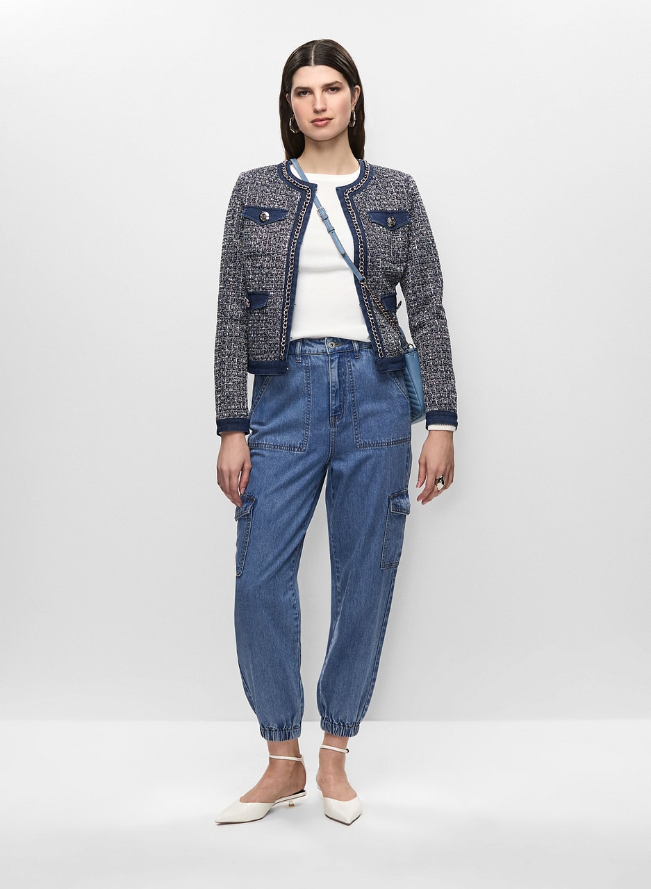 Denim Trim Bouclé Jacket & Cargo Jeans