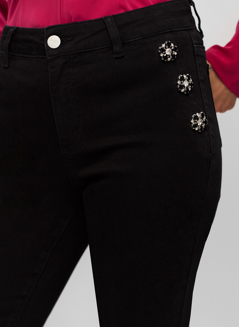 Jewel Detail Slim Leg Denim Pants