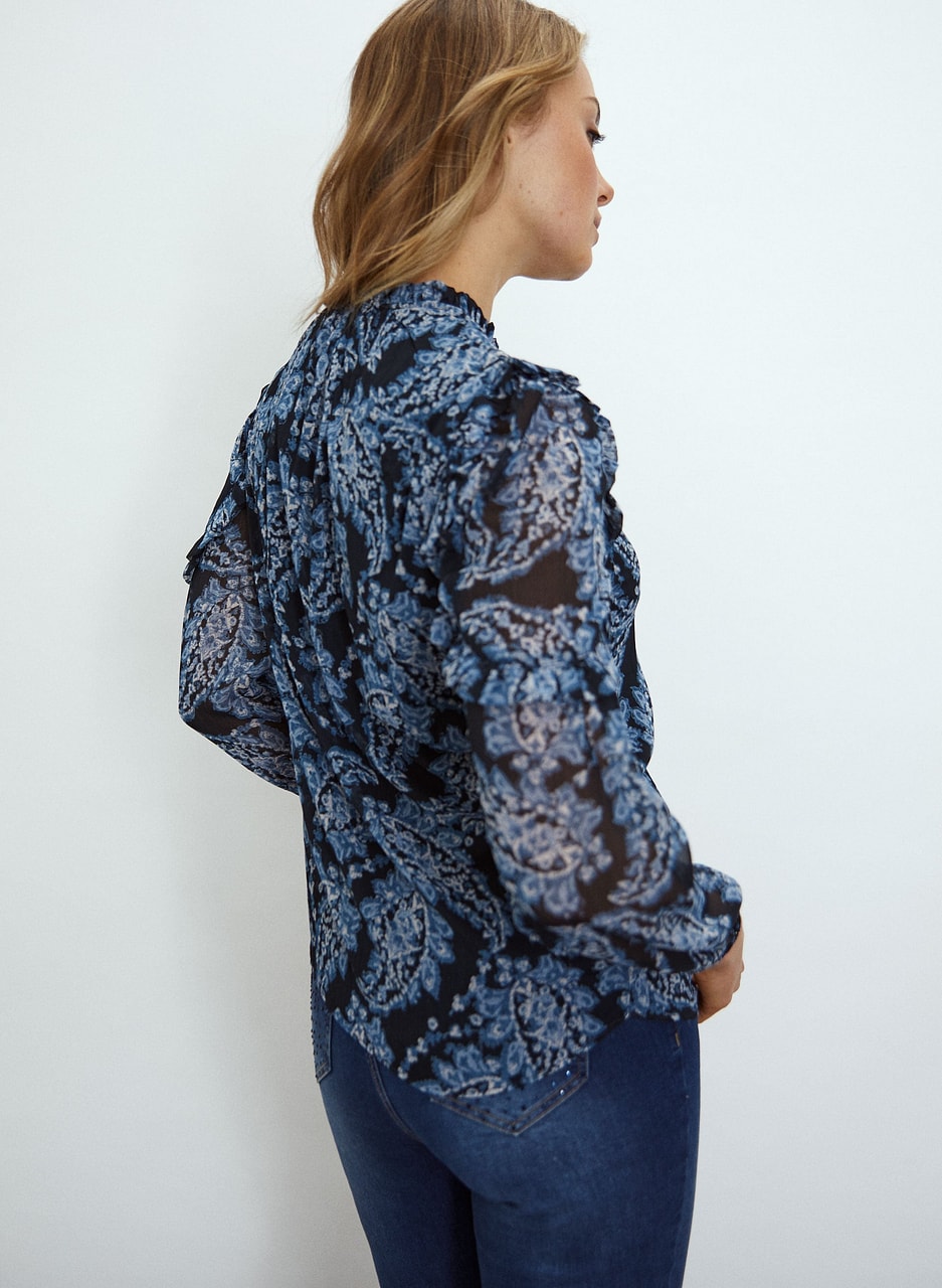 Paisley Print Ruffle Blouse