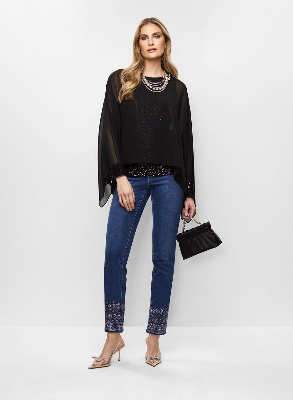 Sequinned Blouse & Embellished Jeans