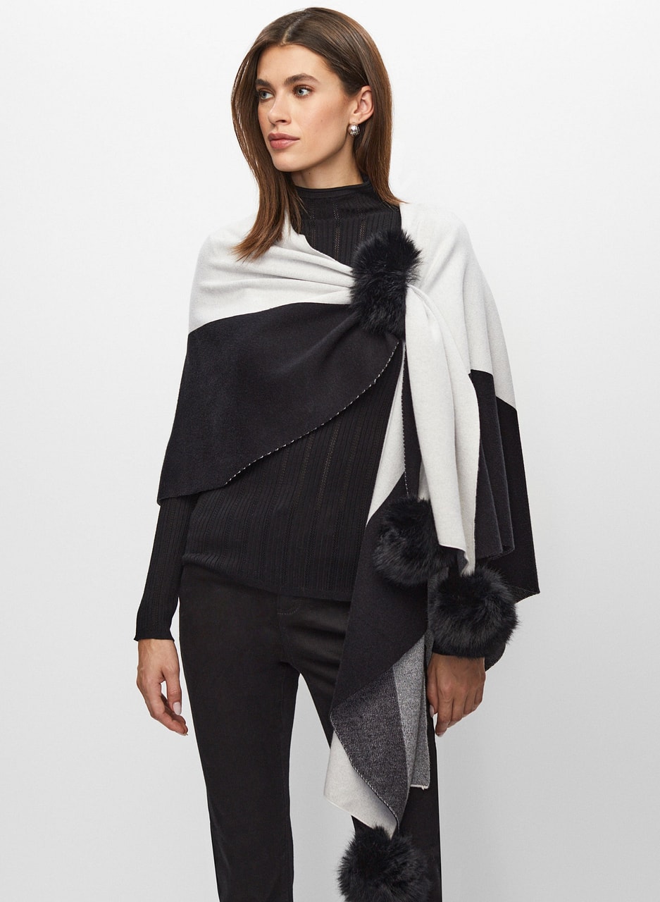 Joseph Ribkoff - Faux Fur Pompom Poncho