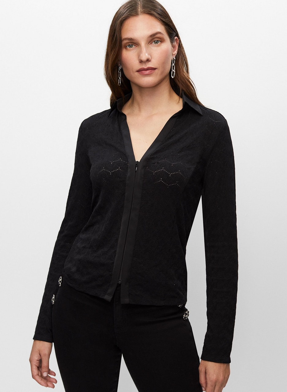 Jacquard Zip Front Top