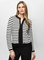 Fringe-Trimmed Striped Knit Cardigan