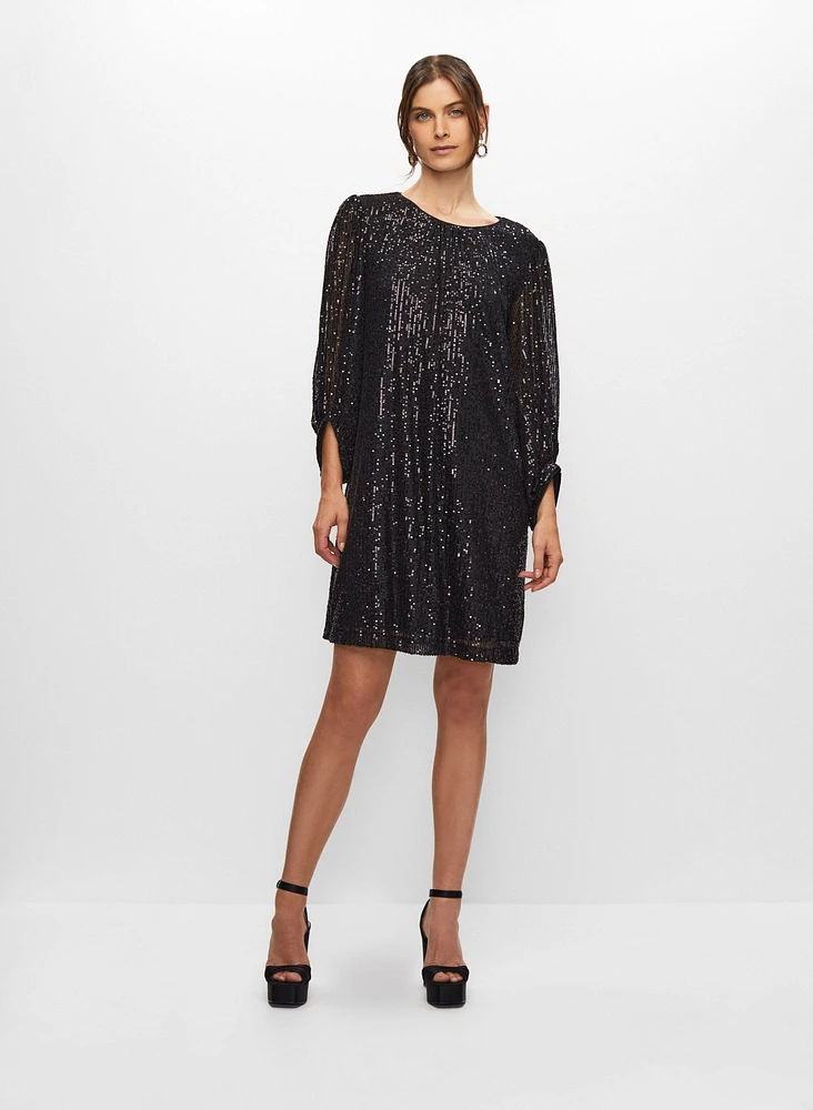 Bouffant Sleeve Sequin Dress