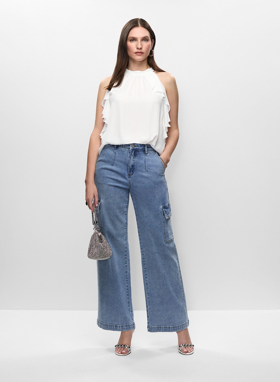 Ruffle Detail Blouse & Wide Leg Cargo Jeans