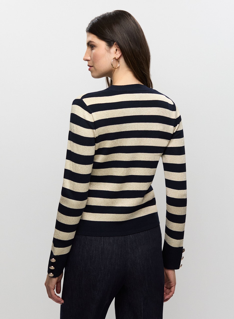 Crew Neck Stripe Cardigan