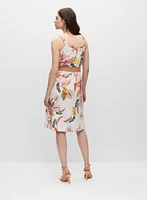 Belted Palm Leaf Print Dress