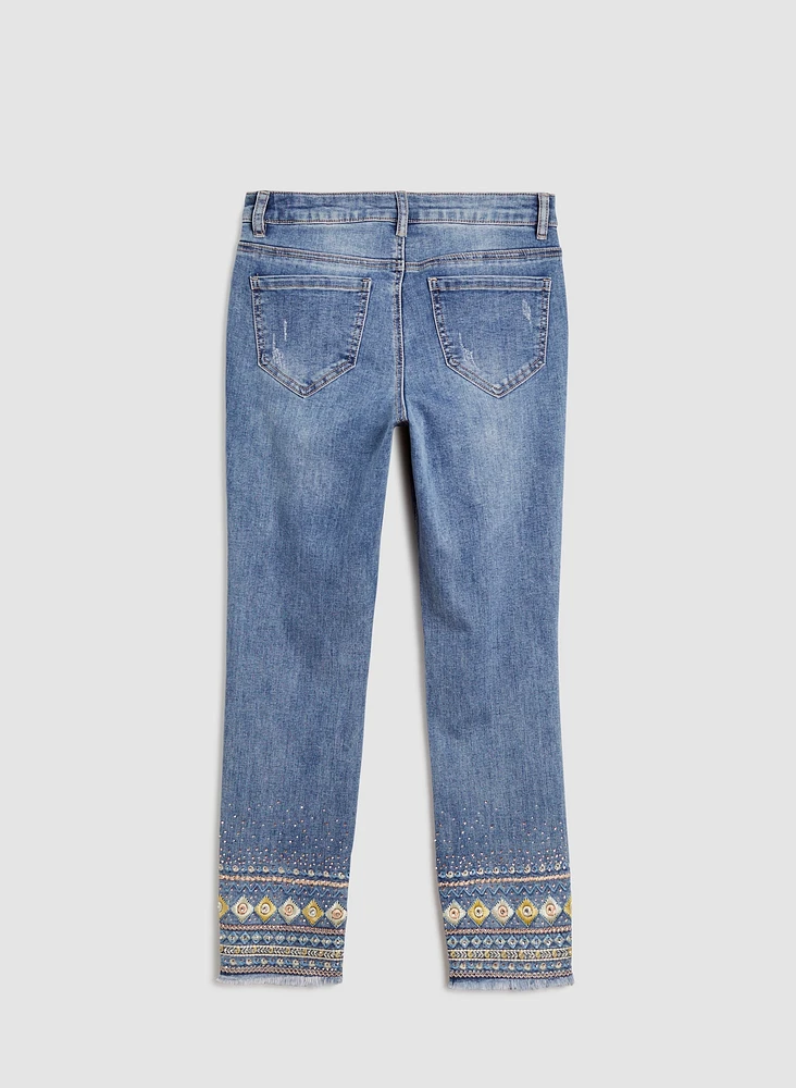 Embroidered Slim Leg Jeans