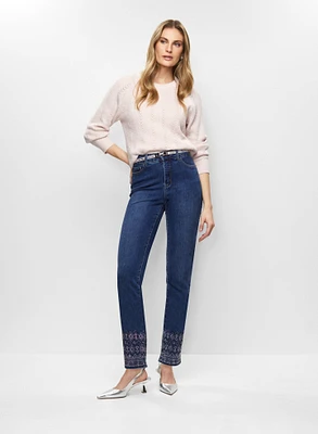 Pointelle Knit Sweater & Embroidered Jeans