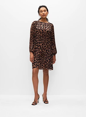 Leopard Motif Pleated Chiffon Dress