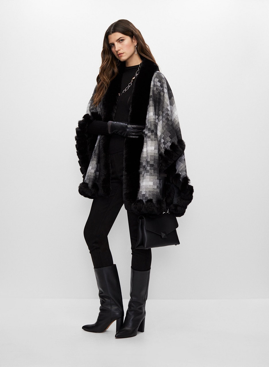 Faux Fur Trim Poncho