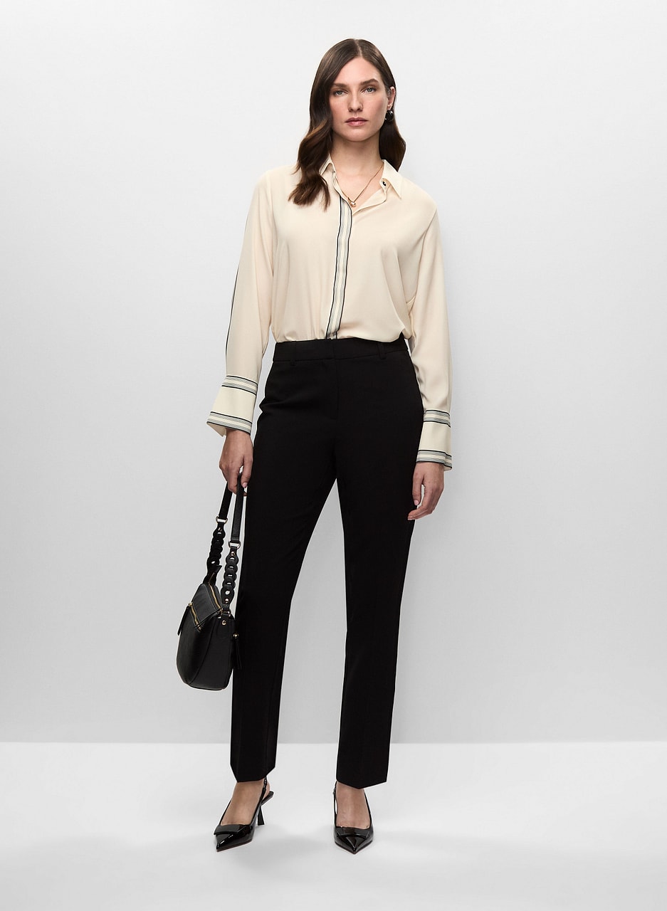 Contrast Trim Blouse & Slim Leg Pants