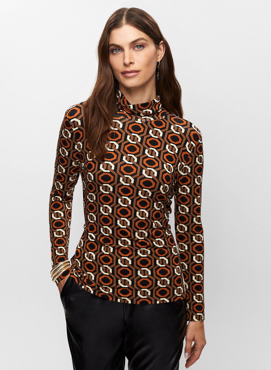 Geometric Pattern Turtle Neck Top