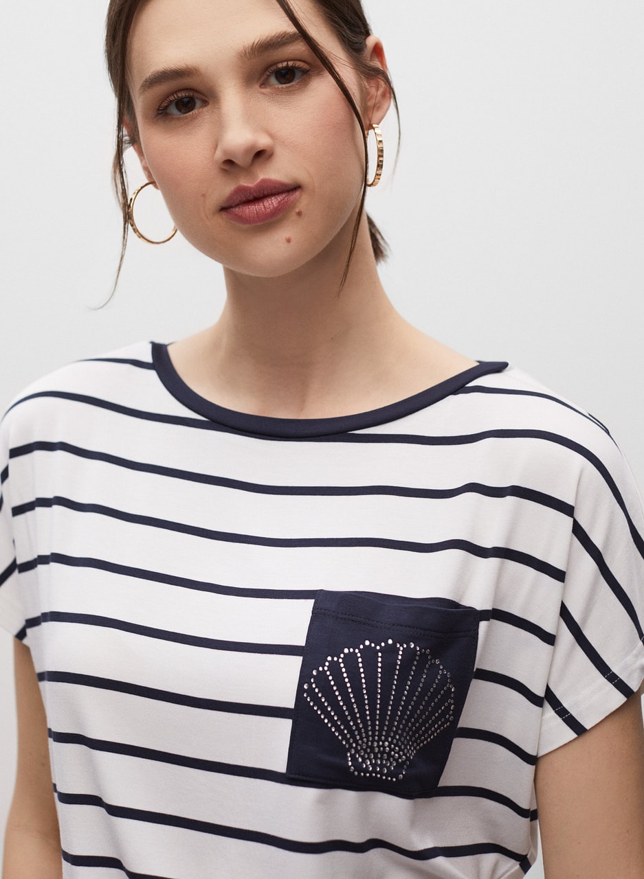 Stripe Print Shell Pocket Tee