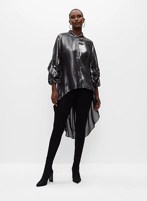 Metallic Asymmetric Button-Up Tunic