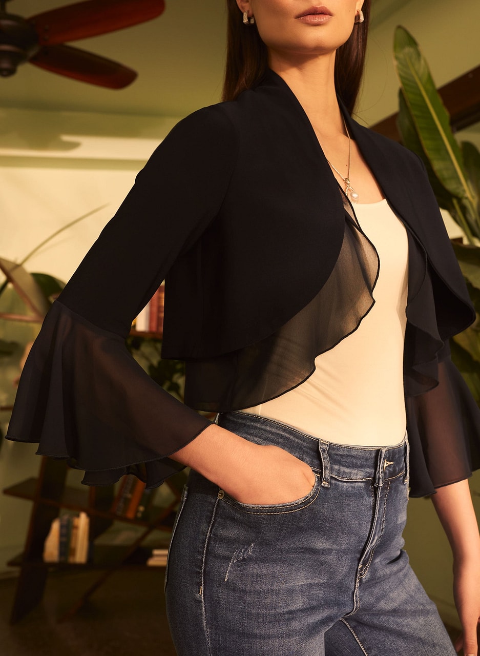 Chiffon Trim Bell Sleeve Bolero