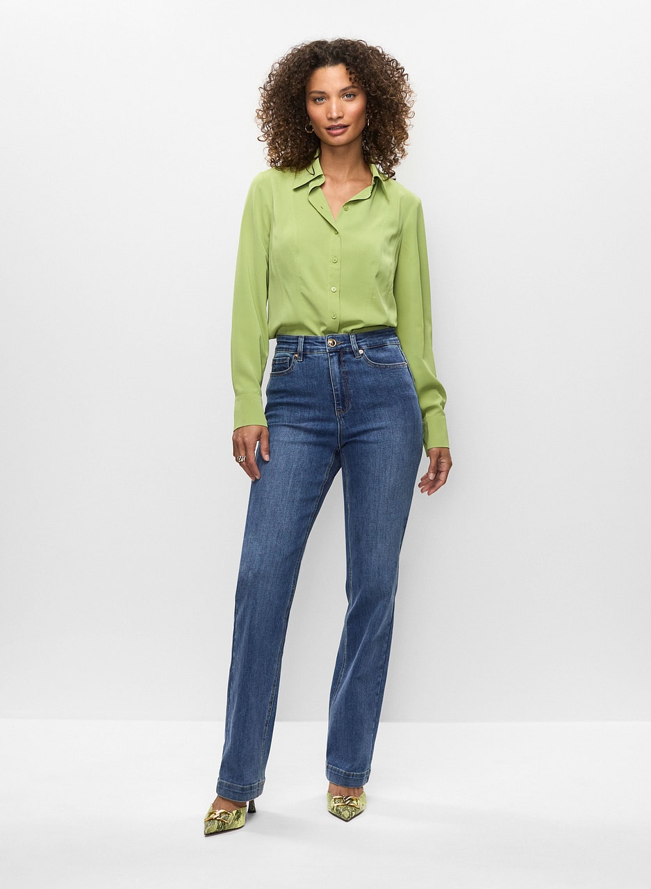 Button Front Blouse & Wide Leg Trouser Jeans