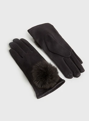 Faux Suede Pompom Gloves