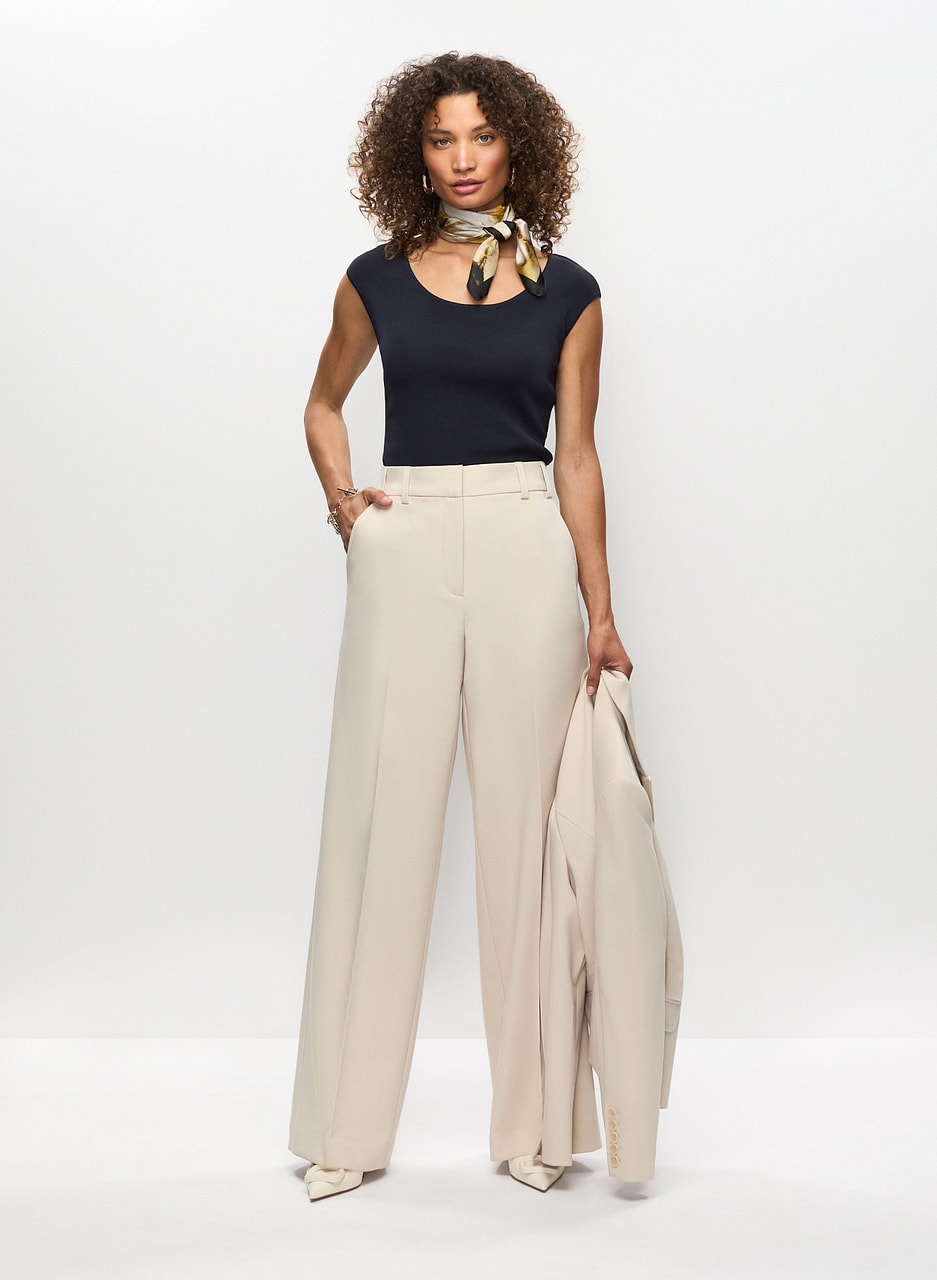 Button Cuff Blazer & Wide Leg Pants