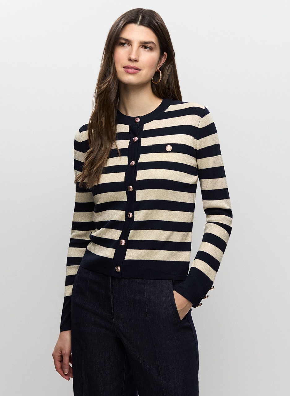 Crew Neck Stripe Cardigan