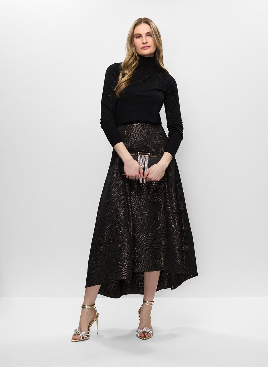 Turtleneck Sweater & Metallic Skirt