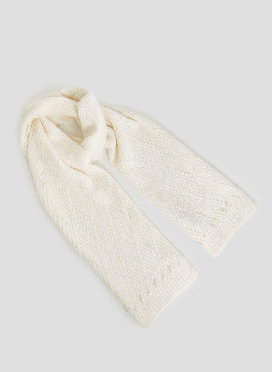 Argyle Knit Pearl Detail Scarf