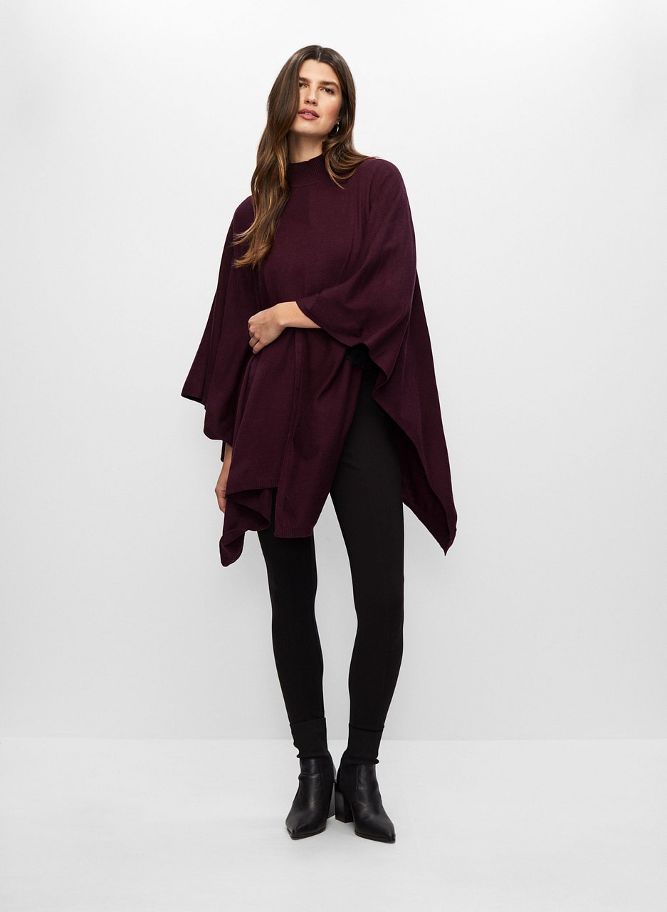 Asymmetrical Mock Neck Poncho