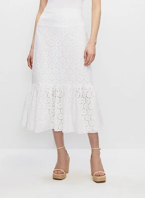 Eyelet Detail Midi Skirt